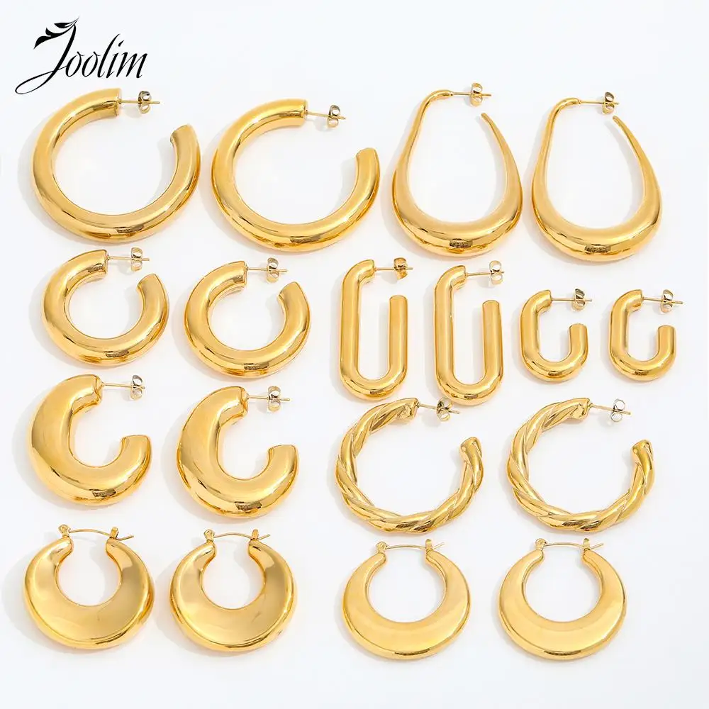 

JOOLIM Jewelry High End PVD Wholesale Non Tarnish Dainty New Arrival Geometric Smooth Hoop Stainless Steel Earring For Women
