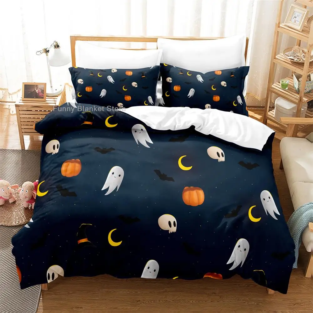 

3PCS Halloween skull pumpkin Bedding Sets Home Bedclothes Super King Cover Pillowcase Comforter Textiles Bedding Set