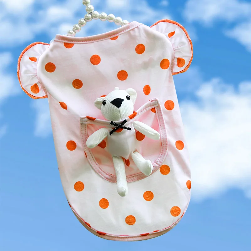 

Pet Dog Cat Cute Pocket White Bear Polka Dot Clothes Teddy/French Bulldog Pomeranian Thin Spring, Summer, Autumn Supplies