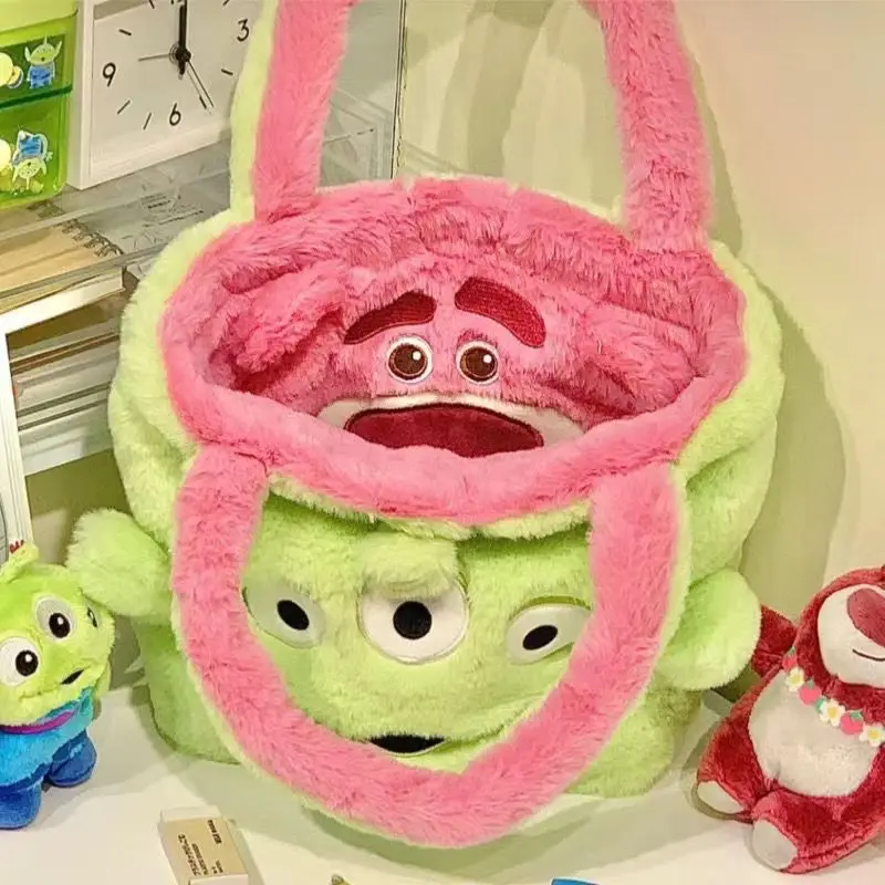 

Мультяшная плюшевая сумка Disney, милая двухсторонняя сумка через плечо Lotso Alien Kawaii, сумка для покупок, вместительная сумка для хранения, подаро...
