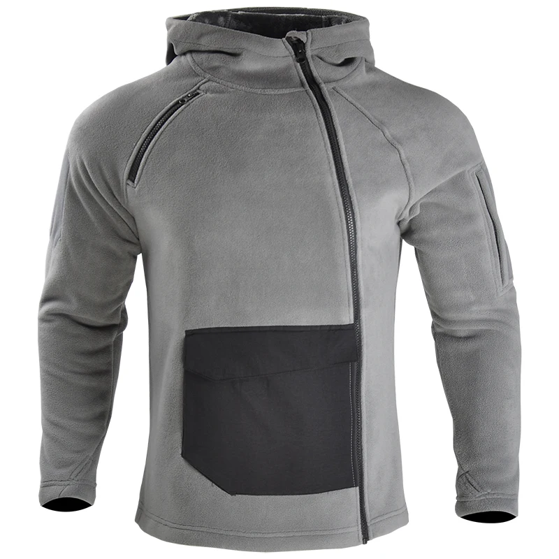 

HAN WILD Hooded Fleece Coats Men Warm Hiking Jacket Inclined Zipper Jackets Tactical Clothing Casual Bomber Big Pockets Fashion