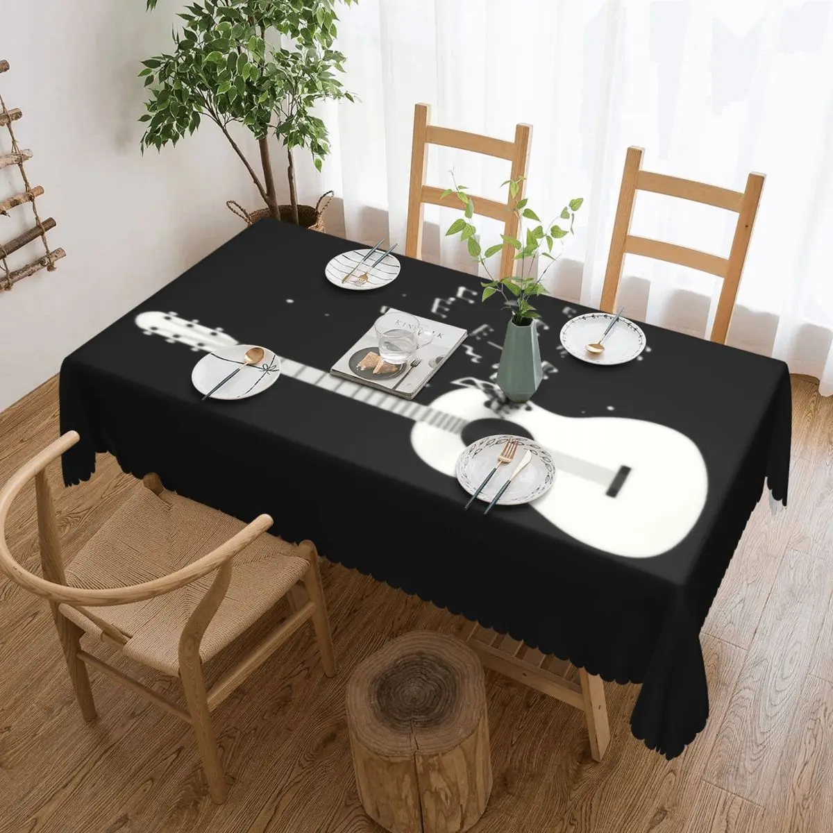 

Acoustic Guitar Tablecloth Rectangular Waterproof Music Notes Table Cloth Cover for Dining Room