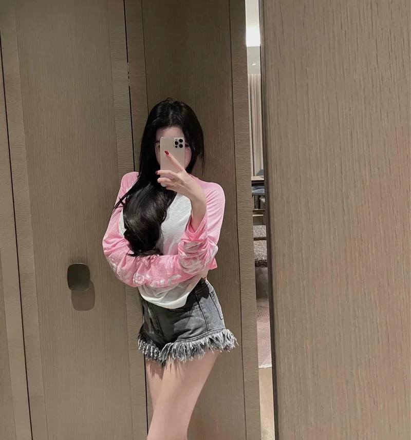 Summer Retro Gothic Denim Patch Shorts Ladies Trend High Street Harajuku High Waist Wide Leg Pants Loose Hot Girl Style