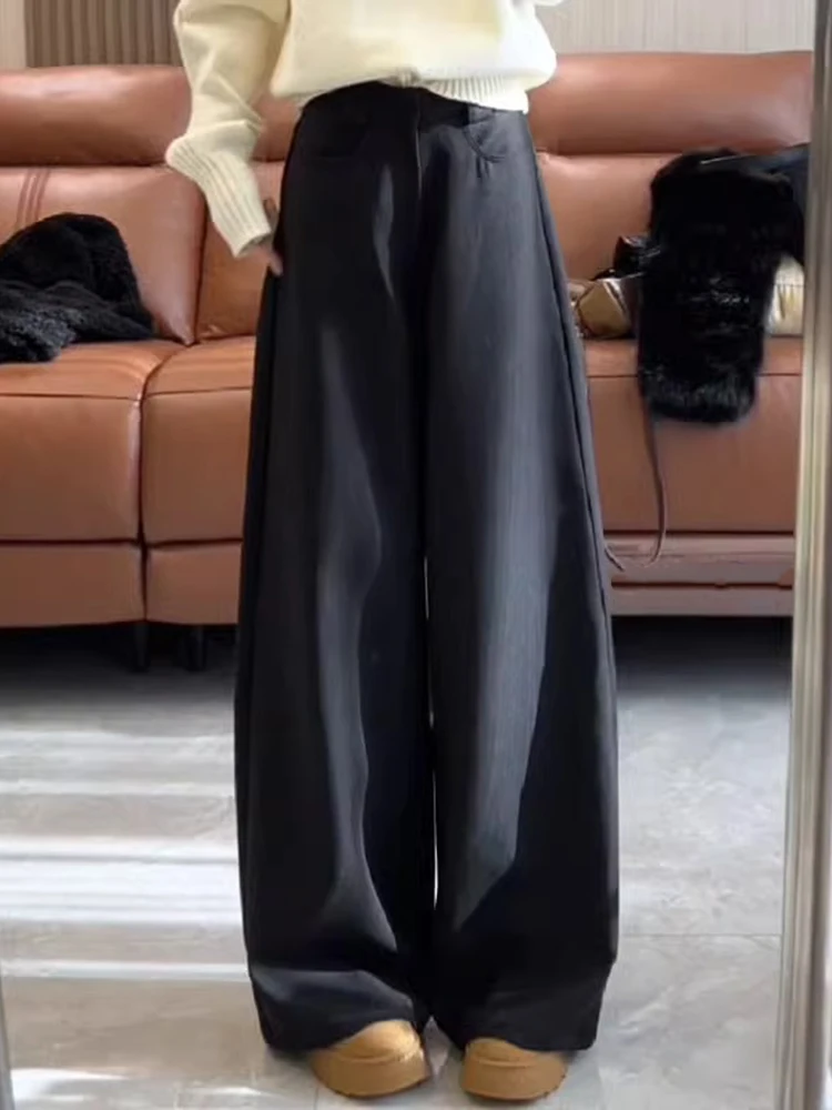 Большие размеры Ozhouzhan Age-Reducing Western Sle Black Machete Pants 2025 Winter Draping Effect Advanced Plus size Slimming High ...