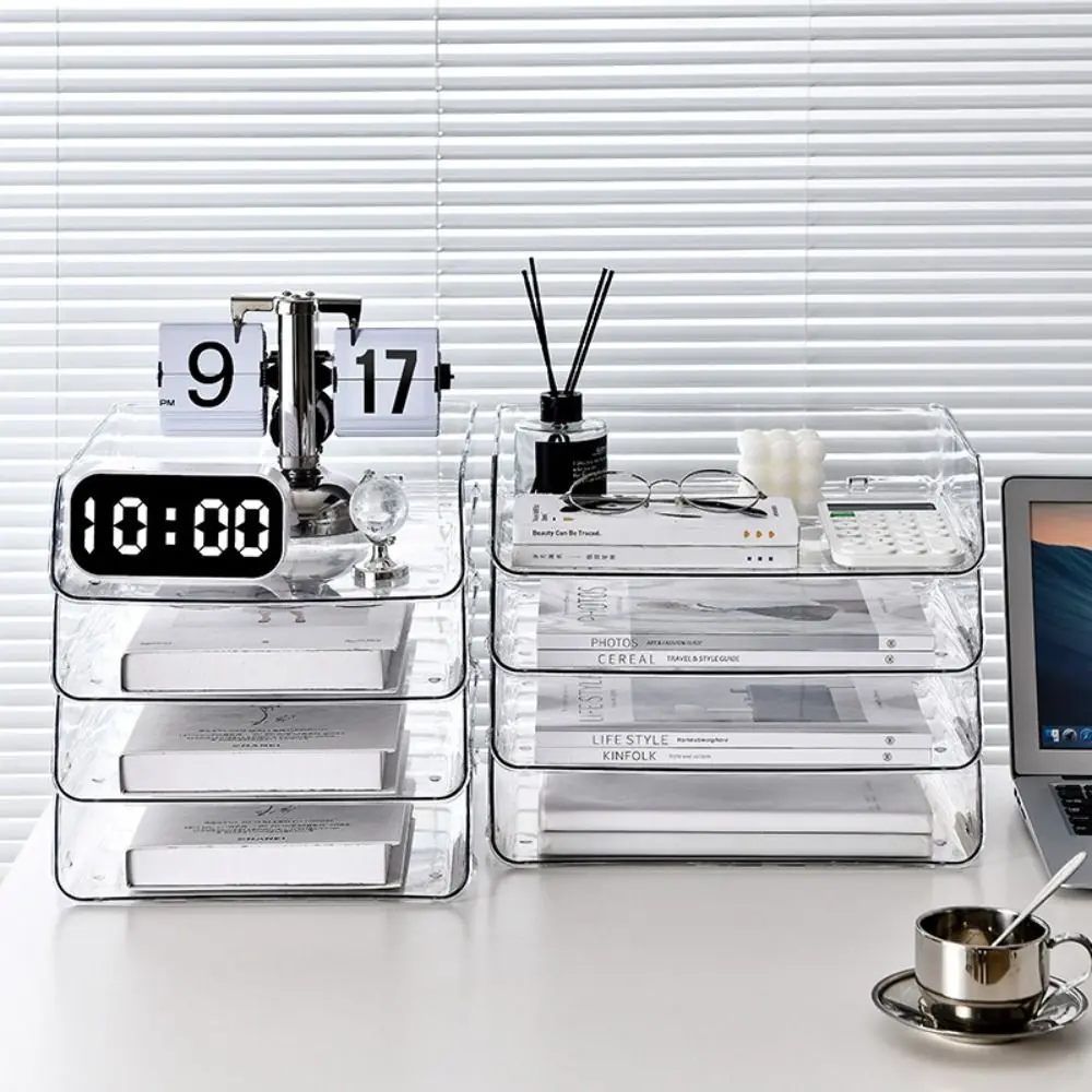 

File Organizer A4 File Storage Tray Book Shelf Desktop Organizer Stackable File Rack Multifunctional Transparent