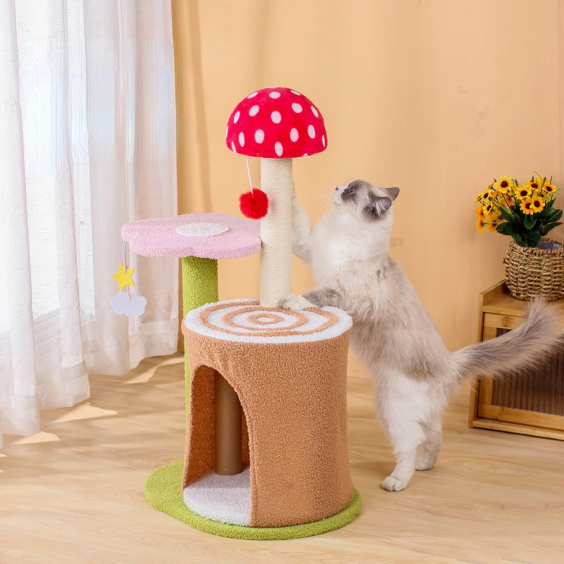 

Мультяшный гриб, кошка, ползание, гнездо, дерево для кошек, интегрированная маленькая кошачья доска для царапин, игрушка для кошек, аксессуары для домашних животных, кошка, искусственная