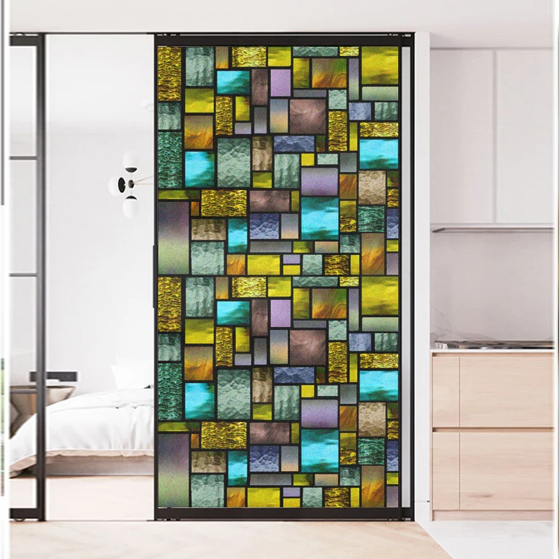 

Window Film Privacy Colorful Tartan-A Non Adhesive Glass Sticker Sun Protection Heat Control Window Coverings for Homedecor