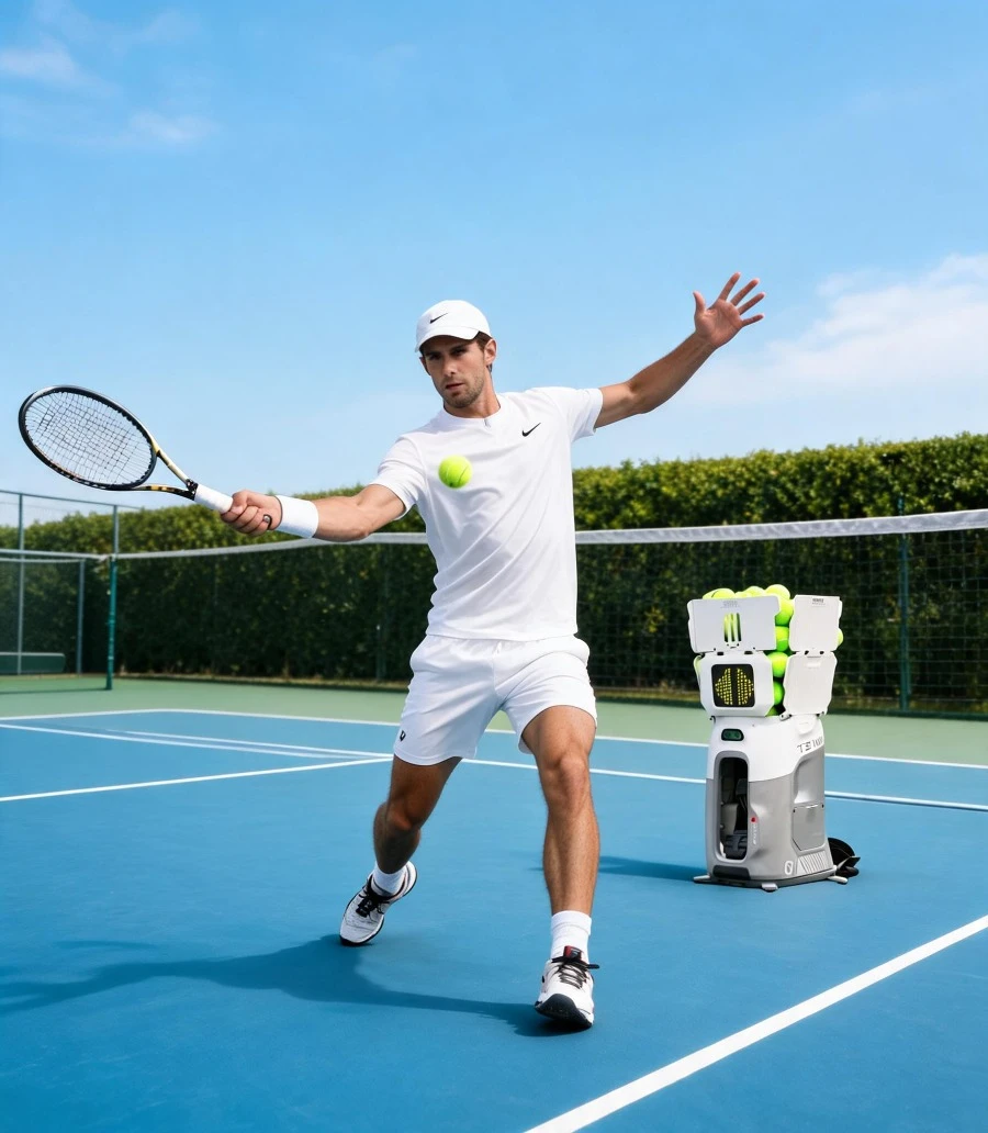 Фото Теннисный робот Hot Tenniix с искусственным интеллектом и системой визуального наведения для тренировок, портативная машина для запуска теннисных мячей. №1
