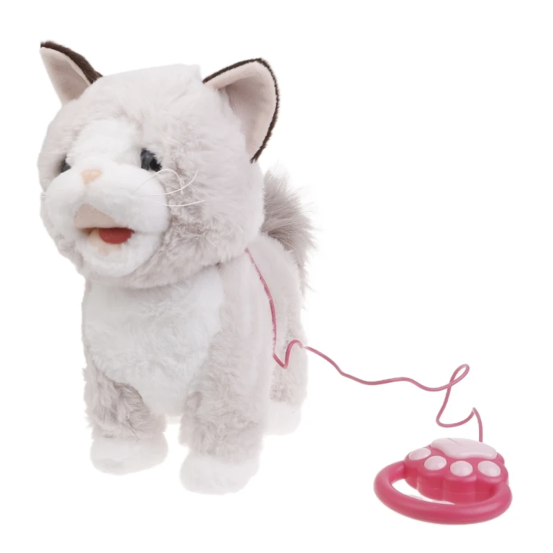 

Q0KB Electric Singing Cat Toy Walking Animal with Leash Rope Talking Kitten Toy Lovely Music Animal Toy Toddler Crawling Toy