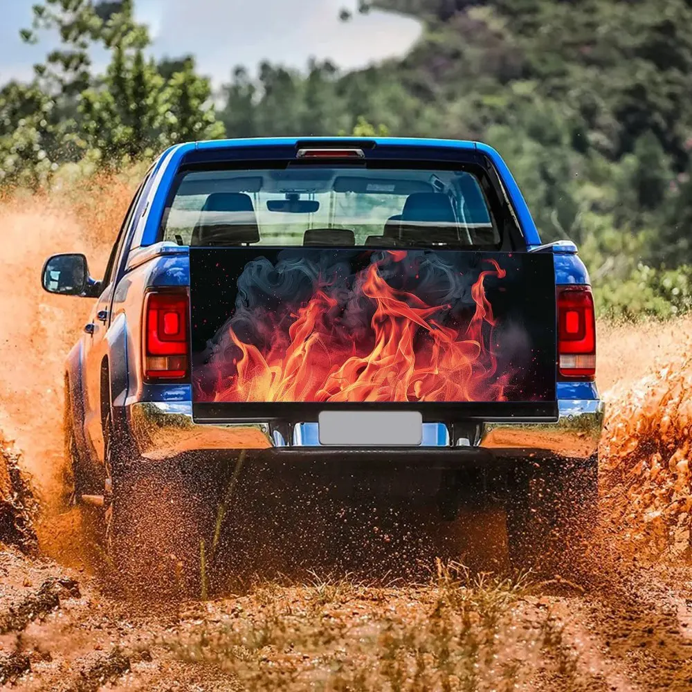 Blazing Red Flame with Smoke Car Tail Trunk Protect Vinly Decal Auto Accessories DIY Hood Decoration Sticker for Off-road Pickup
