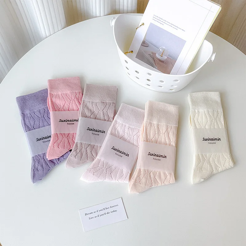 Mitu ballet style openwork socks Gentle cream cotton socks children Summer thin Japanese medium barrel stack socks