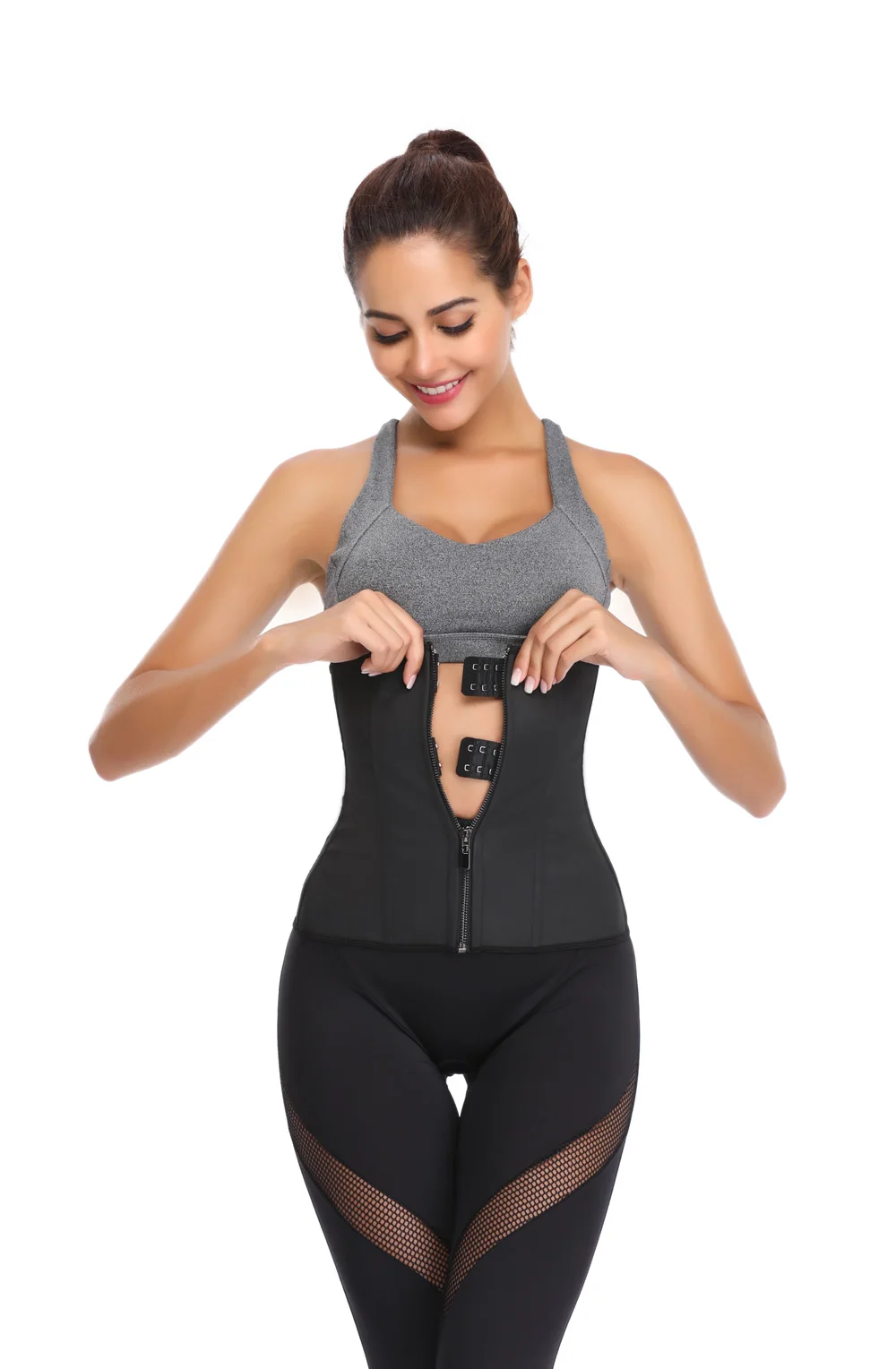 

Women Latex Waist Trainer Body Shaper Corsets with Zipper Cincher Corset Top Slimming Belt Black Shapers Shapewear Plus Size