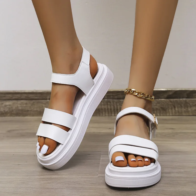 

2022 Ankle Strap Buckle Platform Open Toe Block Heel Ladies Shoes Fashion Summer High Heels Thick Bottom Hollow Women Sandals