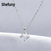 925 sterling silver single round pendant chain 4 claws cubic zirconia circle choker necklace for women fine jewelry wedding gift