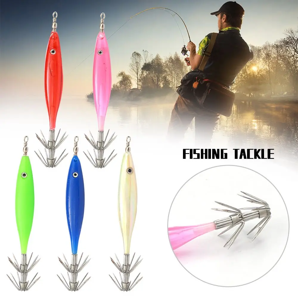 

5PCS Noctilucent Angling Simulation Jigs Octopus Bait Wood Shrimp Lures Fishing Tackle Squid Hook