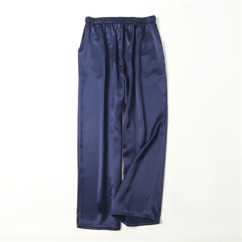 2023 100% 40 Momme Heavy Mulberry Silk Satin Straight Leg Cropped Pants Elastic Waist Women's New Spring Summer Pants