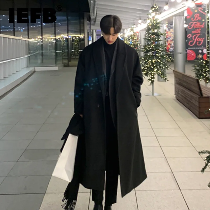 

Korean Trend Men's Loose Jacket Casual Single-breasted Overcoat Autumn Winter Fashion New Long Sleeve Woolen Long Coat 9D LB031