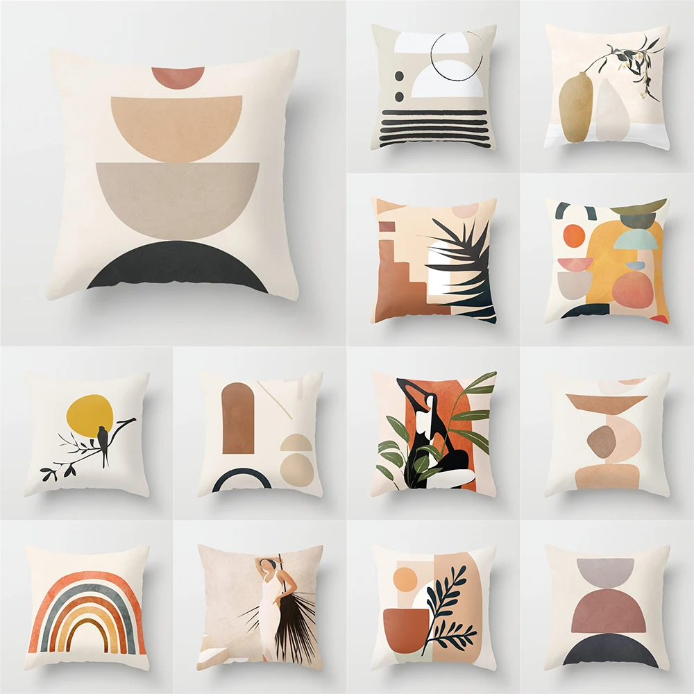 

Modern Abstract Geometry Leaf Plant Printing Pattern Art Cushion Cover Home Living Room Sofa Car Decoration Pillow Cover