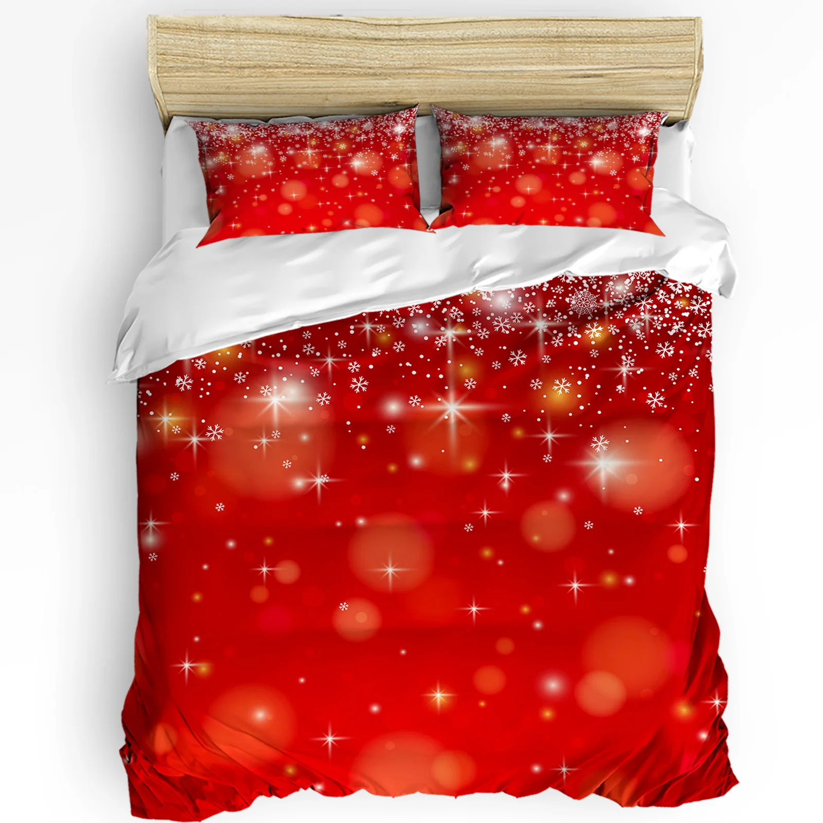 

Рождественский Комплект постельного белья с красным снежинкой, пододеяльник, постельное белье для двойного дома, наволочки, Комплект постельного белья для спальни без листа