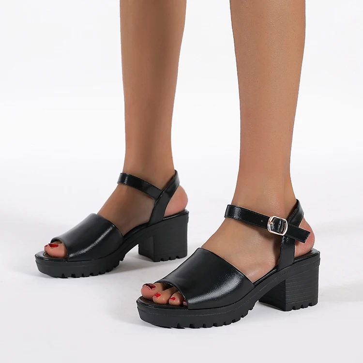 Classic Designer Sandals for Women 2022 Hot Sale Women Block Sandals Chunky High Heels Solid Black Elegant Office Lady Shoes
