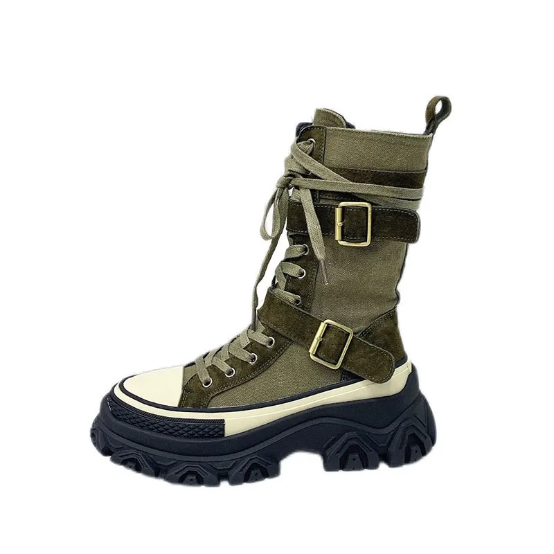 

New Autumn Winter High Boots Fashion Boots Women's Shoes Paladin Boots Winter PU Leather High-top Motorcycle Boots Botas Mujer