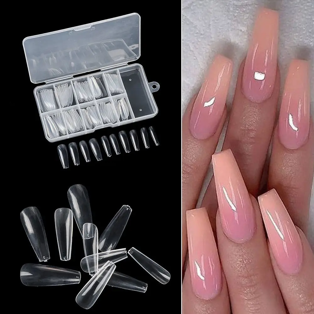 

100Pcs/Box Clear/White/Natural False Nails Ballerina Full Cover Long Coffin Fake Nail Art Tips Nail Extension DIY Manicure Tools