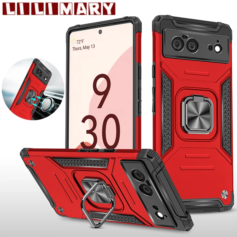 

LILIMARY Shockproof Armor Phone Case For Google Pixel 6Pro 6 5A 5 Car Holder with Ring Protection Cover For Google Pixel 4A