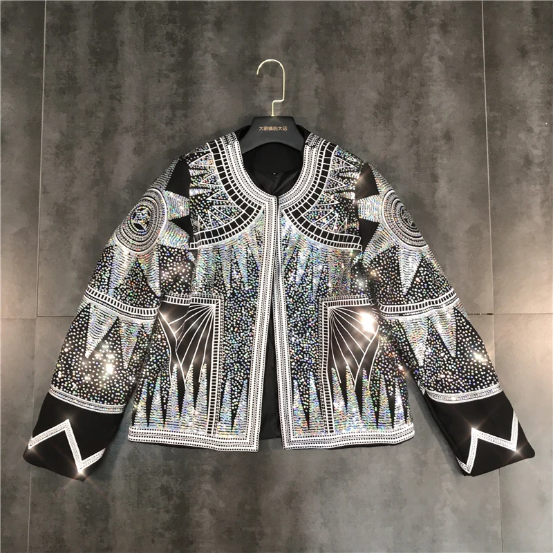 European Luxury Brand Retro Jacket Women Jaqueta Bomber Diamond Women Jacket Coat Fashion Rhinestones Punk Club Slim Jacket