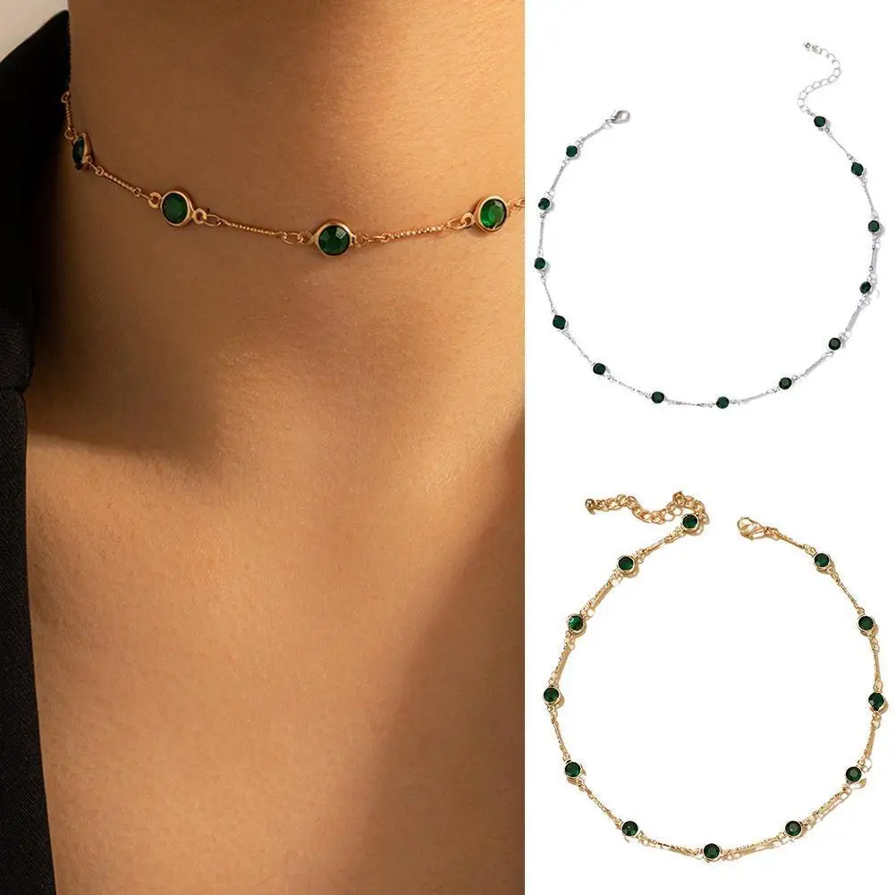 

Classic Green Gems Choker Necklaces For Women Girls Trendy Elegant Choker Necklace Wedding Party Fashion Jewelry Gifts E0D7