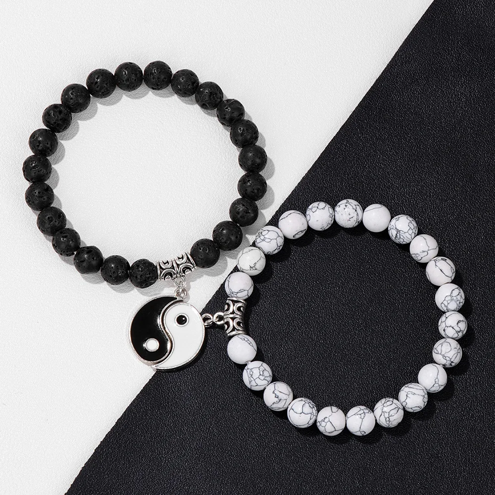 

2Pcs Tai Chi Pendant Bracelet Set Yin & Yang Charm Bracelets For Women Men Best Friend Black White Couple Lucky Balance Jewelry