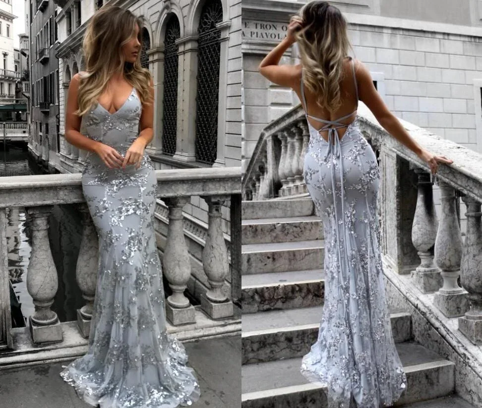 

Mermaid Sexy Prom Dress Vintage Backless Lace Prom Dress