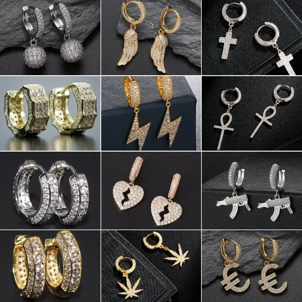 

Fashion Premium Iced Out Bling Hip Hop Boys Men\\'s Jewelry Micro Sets Clear Zirconium Heart Pendant Earrings Gift Wholesale