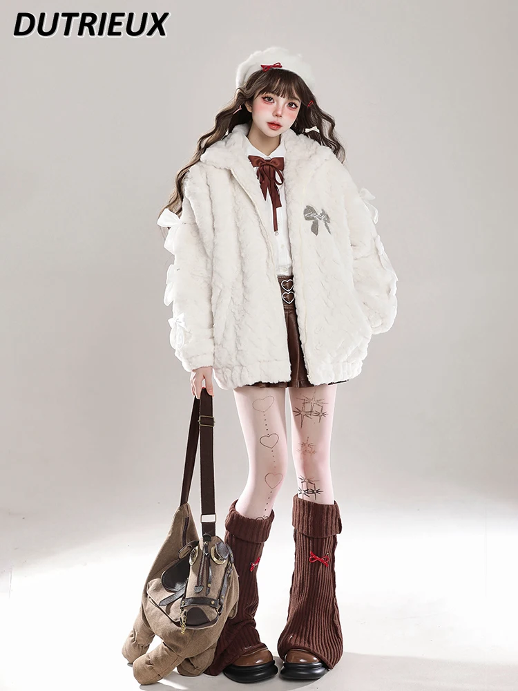 Пальто из овечьей шерсти с бантом осенние и зимние женские пальто новинка 2024