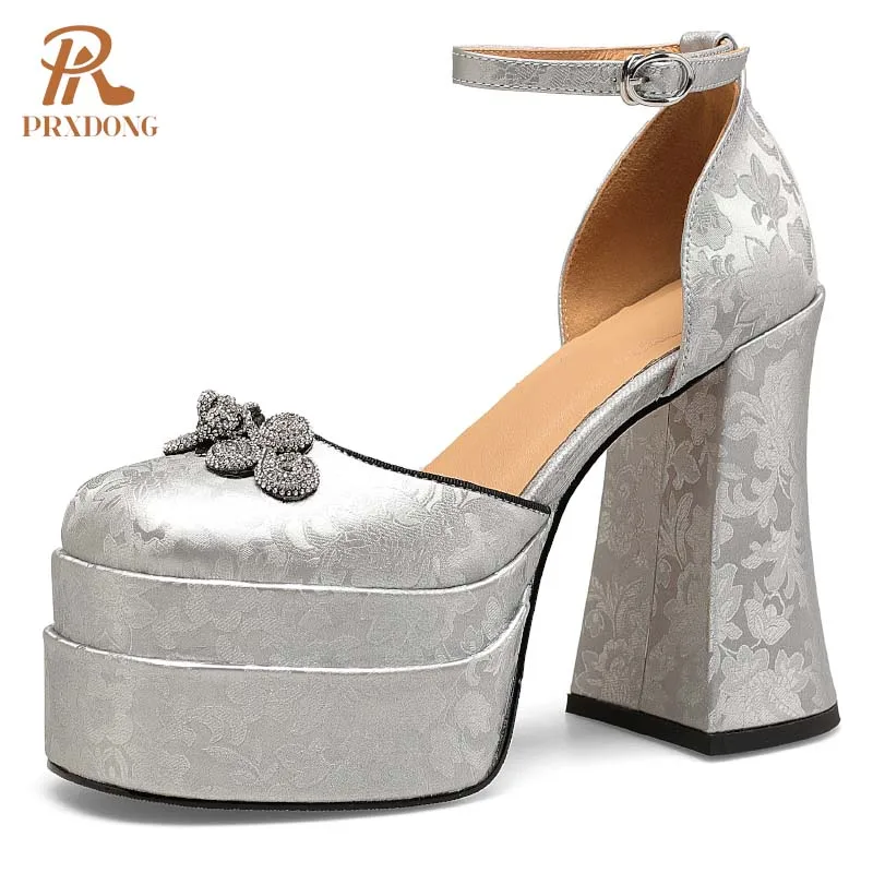 Женские туфли-лодочки на платформе PRXDONG серебристо-зеленые классические