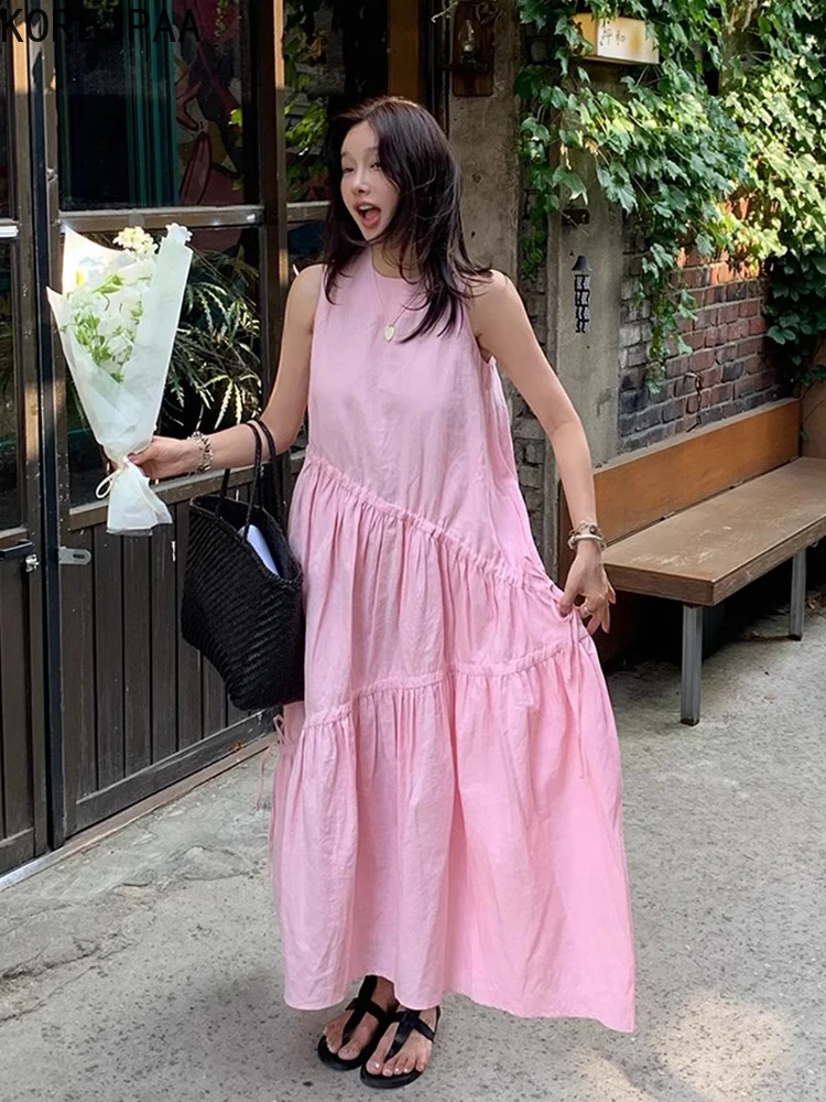 Korejpaa милые платья-жилеты женское платье-майка в корейском стиле с круглым