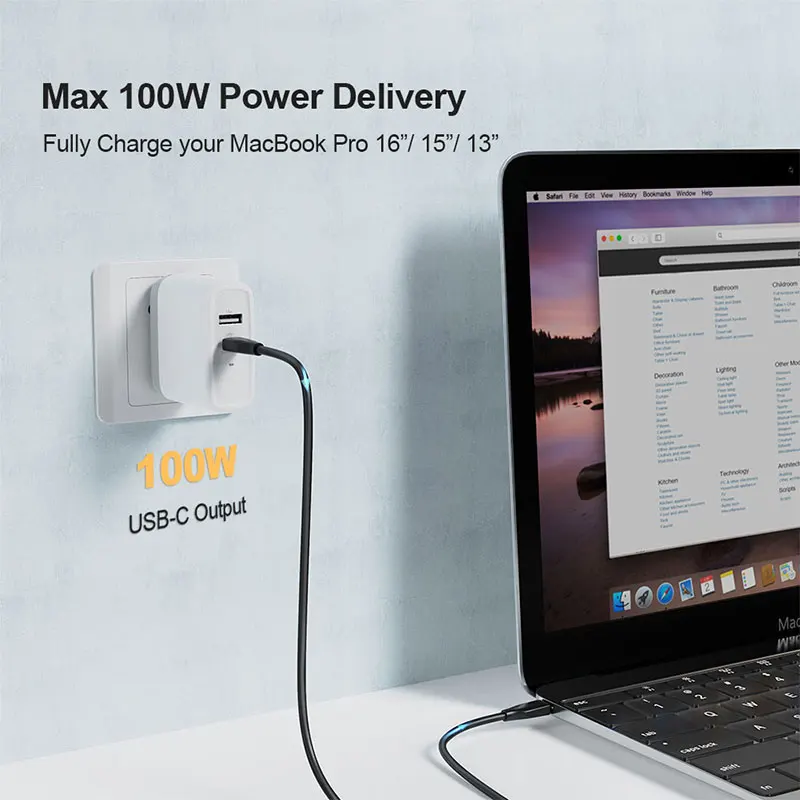 Кабель зарядный CableCreation с USB Type-C на C 5 А 2 м 100 фута |