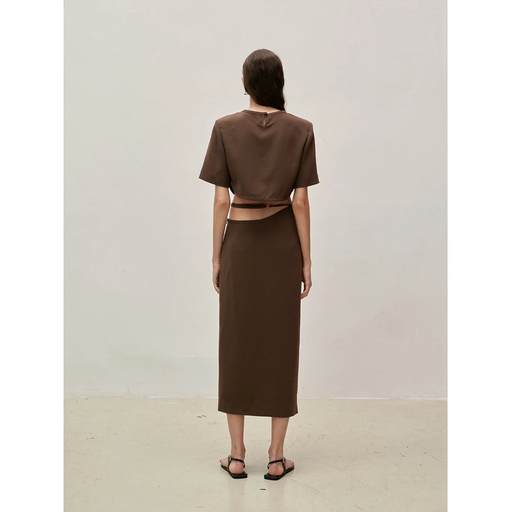 Maxdutti Минималистичная Мода коричневая короткая рубашка пуловер Круглый Вырез Топ