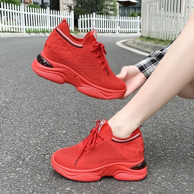 

Женские кроссовки на платформе, повседневные прогулочные туфли на шнуровке, увеличивающие рост, весна-осень 2022