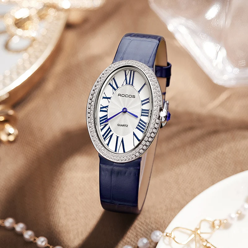 Enlarge ROCOS Women Quartz Watch Lady Women's Wrist Watch Simple Fashion Dress Bracelet Leather Oval Quartz Watch Ladies Luxury Watch