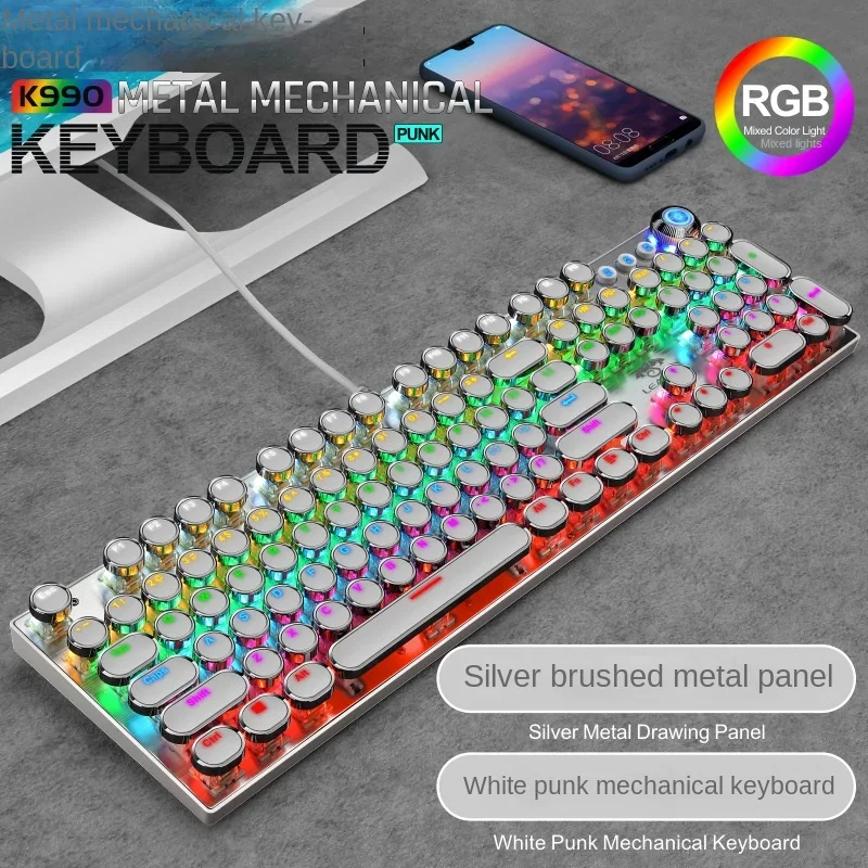 Проводная Механическая клавиатура Crackle K990 с зеленой осью 104 клавиш компьютерная