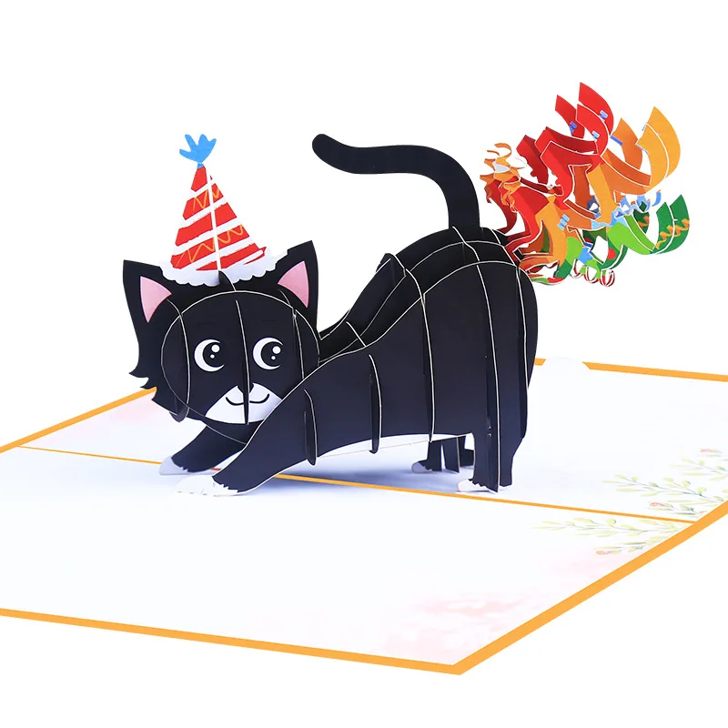

3D открытка с черным котом