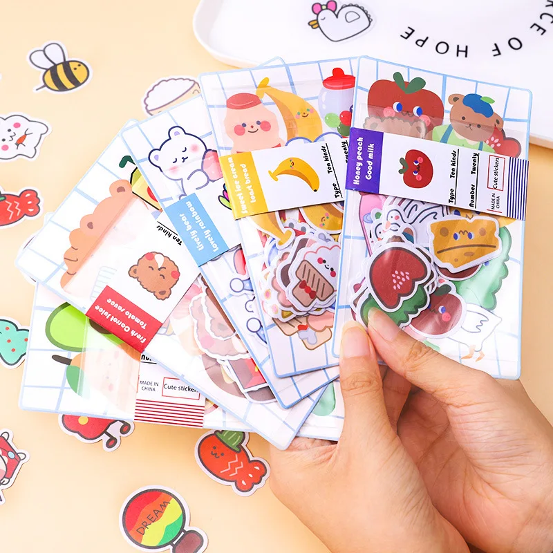 

20 sheet Cartoon Bag Stickers Ins Girl Heart Hand Account Material Stickers Student Notebook Diy Decorative Transparent Stickers