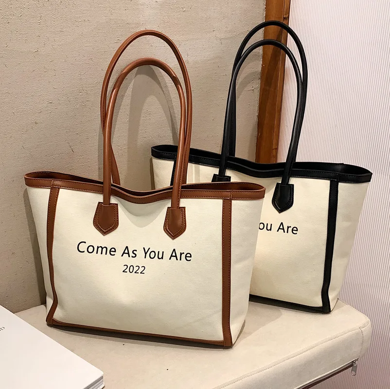 

Women Letters Canvas Shoulder Bag Daily Shopping Bags Students Books Bag Thick Cotton Cloth Handbags Big Capacity Tote Pack Girl