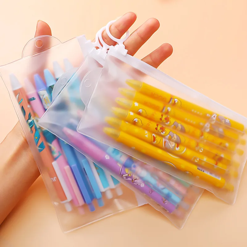 

Beautifully Bagged 6pcs Gel Pens for Kid Kawaii Stationery Set 0.5mm Black Push Ballpoint Pens for Girl School Writing Supplies