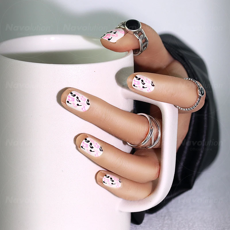 

Navolution 24Pcs/Set DIY Manicure Wearable Fake Nails press on Detachable Finished Fingernails Ballet Square Head Almond Short