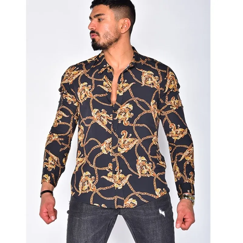 

2021 Hot Sale European American High-End Men's Long Sleeve Shirt Clothing Casual Fashion Printed Shirt Single-Breasted Cardigan