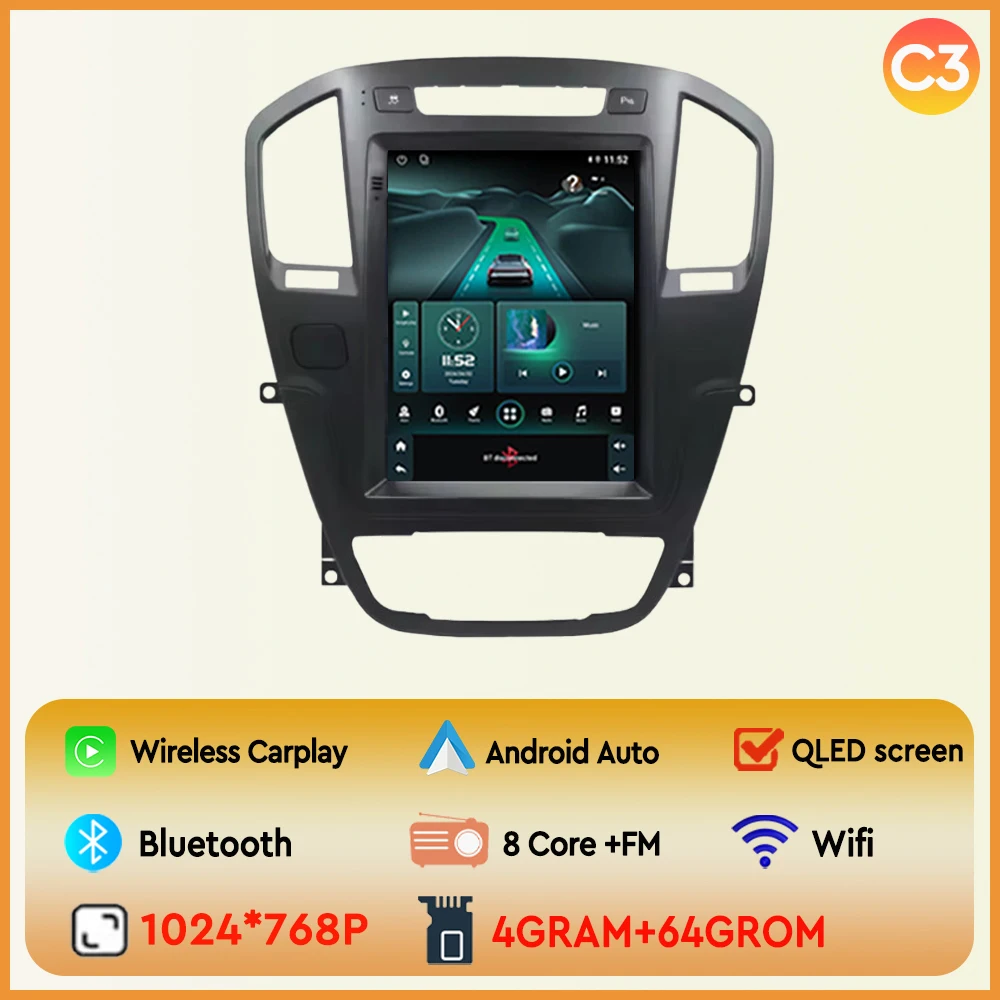 

9,7-дюймовая автомобильная магнитола на Android 16 для Opel Insignia Buick Regal 2009-2013, мультимедийная стереосистема без 2DIN, вертикальный экран, Carplay, 4G Wi-Fi