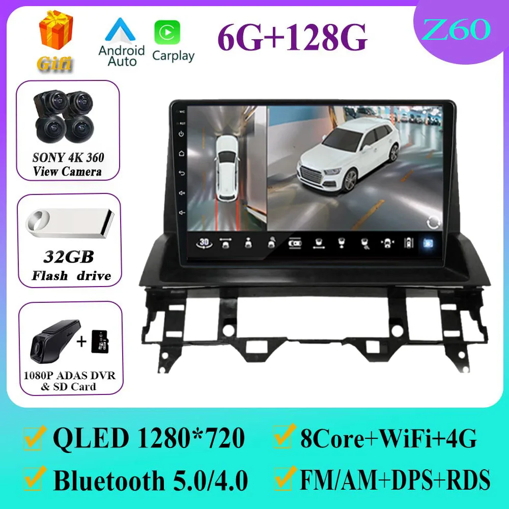 

Автомагнитола Android 16 для Mazda 6 Atenza GG 2002-2008, GPS-мультимедийный плеер, навигационная система, беспроводной Carplay, авто-стерео QLED BT