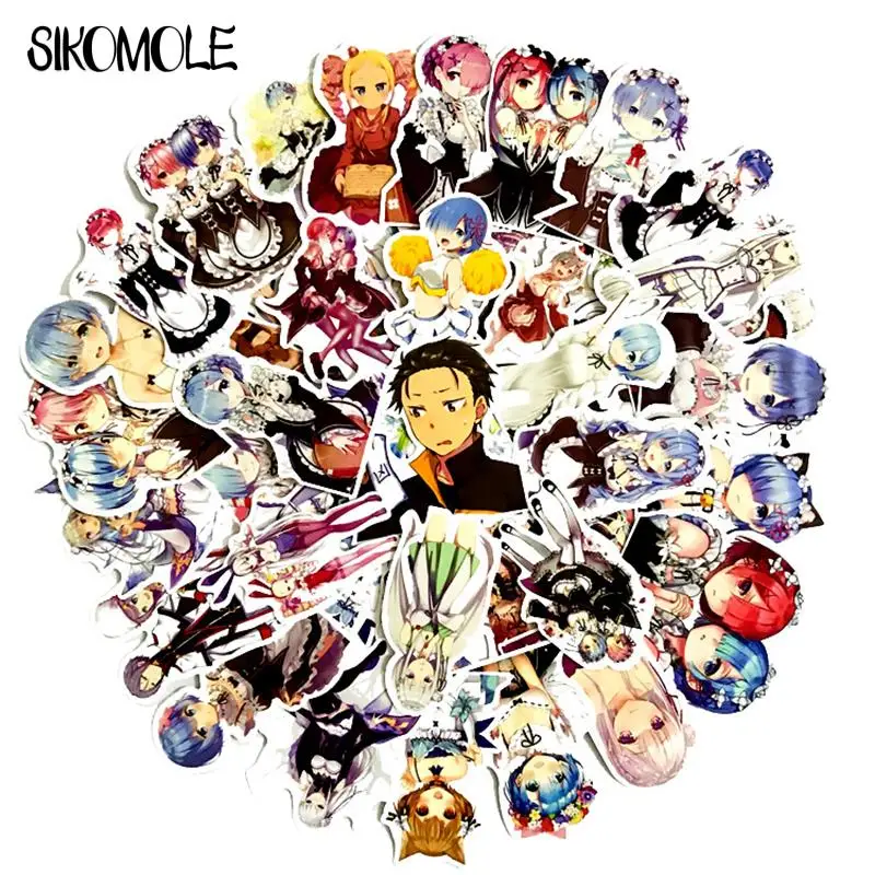 

50Pcs Cute Anime Re:Life In A Different World From Zero Cartoon Stickers Girl Toys Rem Ram Movie Souvenir For Latop Stickers F3