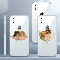 renaissance angel boy girl phone case transparent soft for iphone 12 11 13 7 8 6 s plus x xs xr pro max mini
